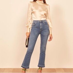 Reformation Blue Flare Wide Leg Jeans